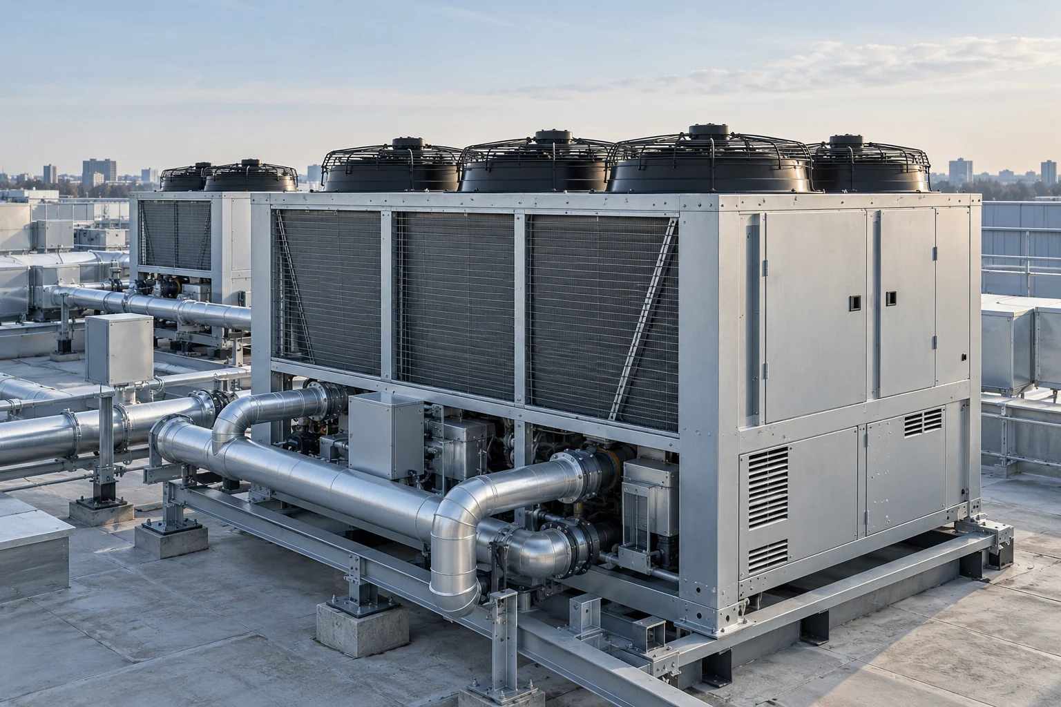 Ilustración conceptual de equipos HVAC y componentes de instalación